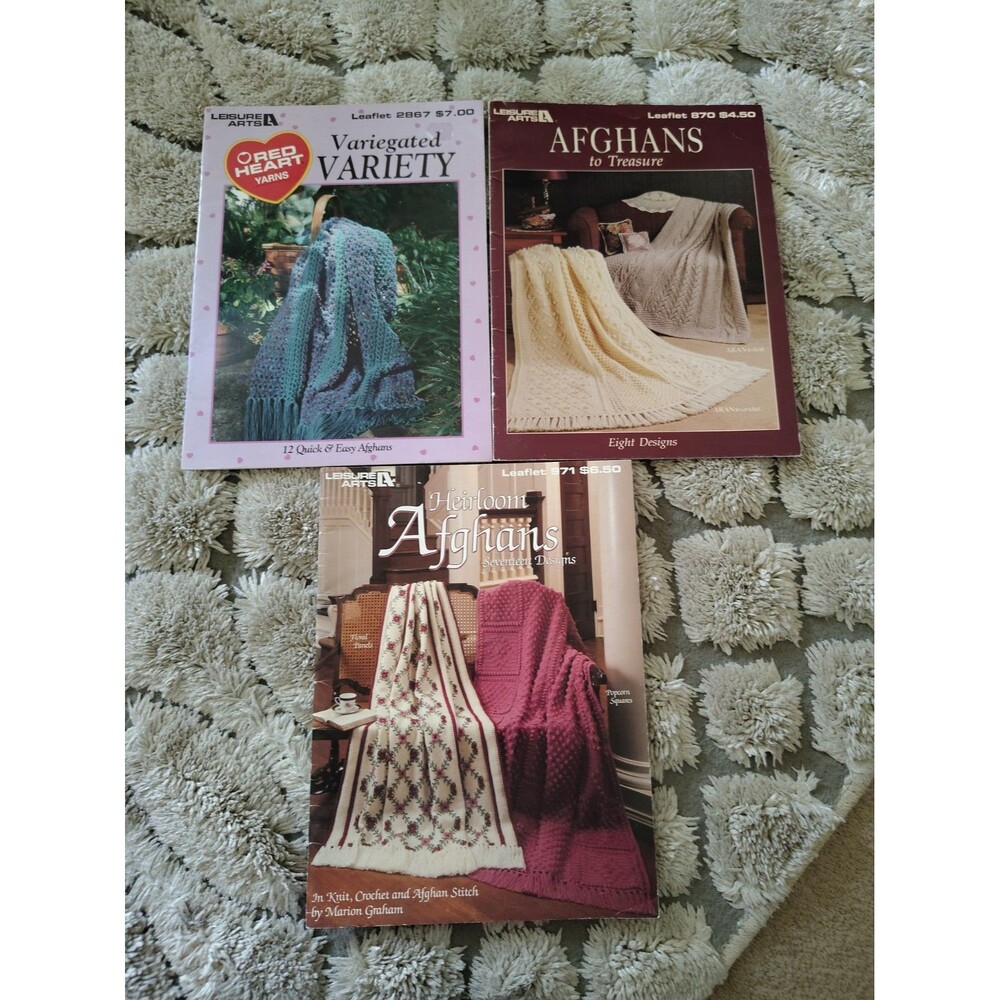 3 Leisure Arts Leaflets Afghans 1989-1996